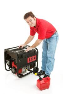 Man to fill generator with gasoline